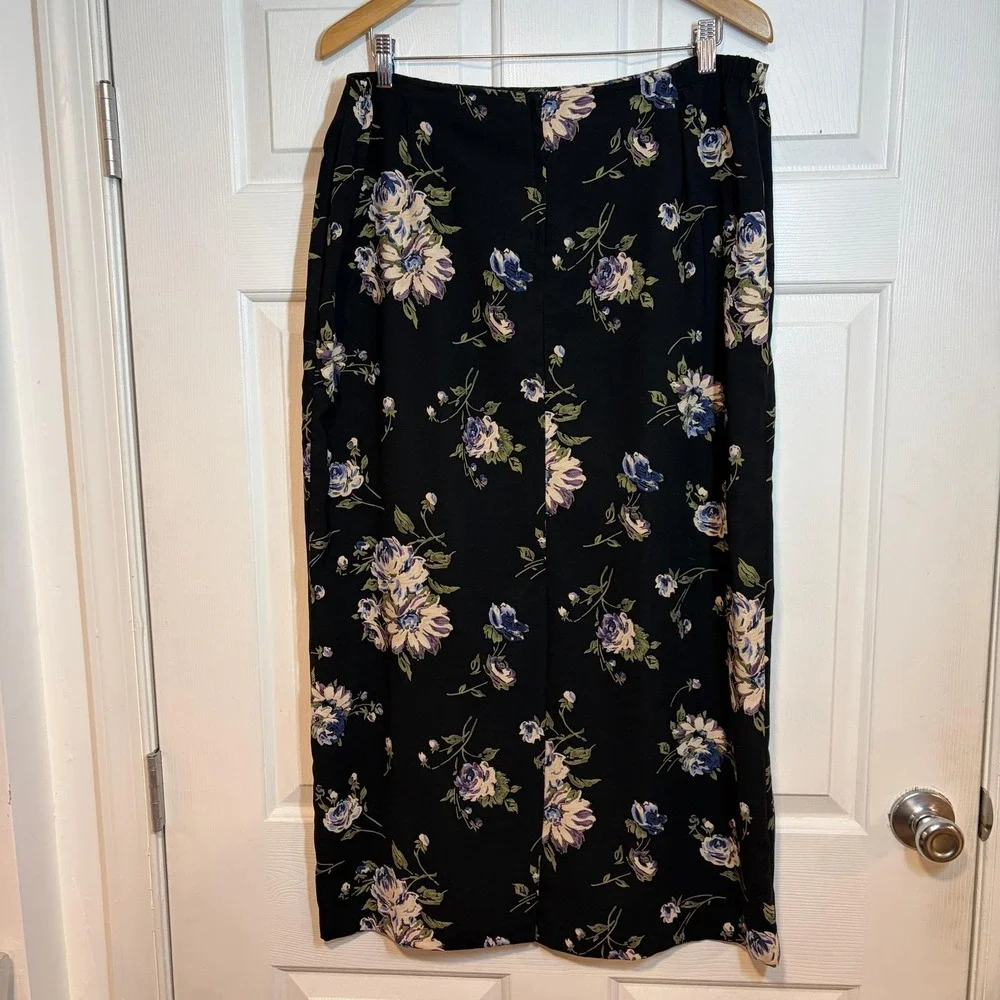 Dark Romance Fairy Goth Vintage 90s Black Floral Straight Maxi Skirt‎ XL Flowy